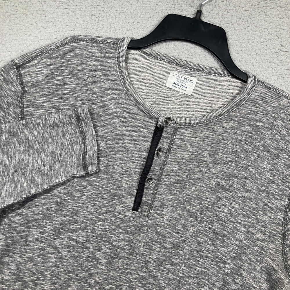 Lucky Brand Henley Shirt‎ Mens Medium Gray Space Dye Long Sleeve Cotton Heritage